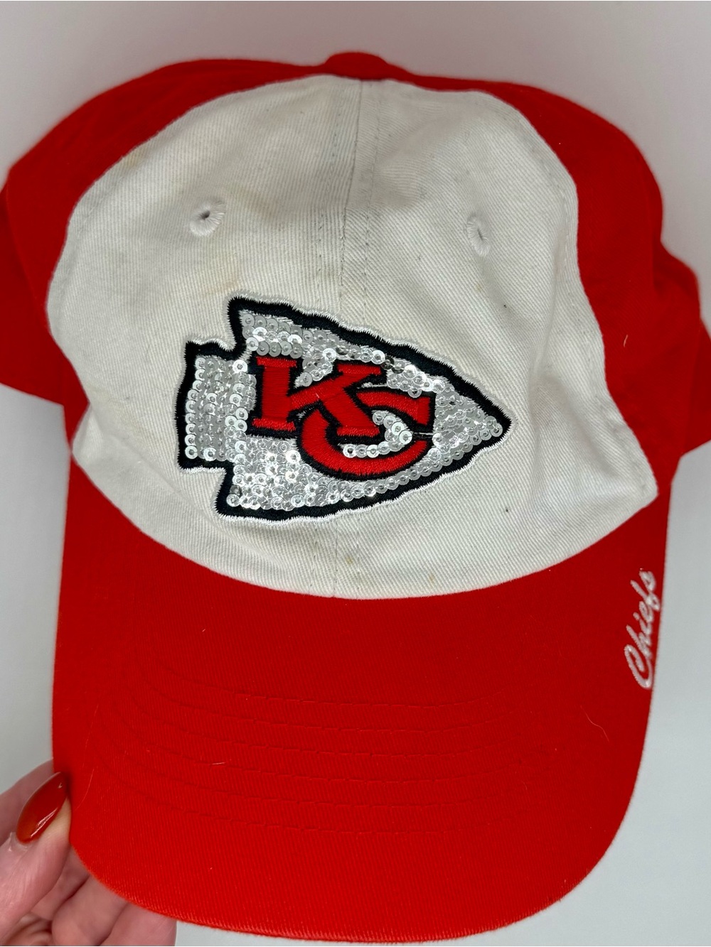 NFL Women’s Red and White Sequin Chiefs Hat
